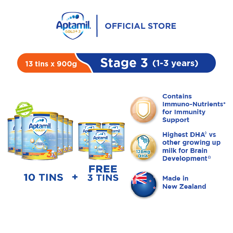 [Buy 10 Get 3 Free] Aptamil Gold+ Immuno-Nutrients Stage 3 Toddler Growing Up Formula Milk Powder 900g